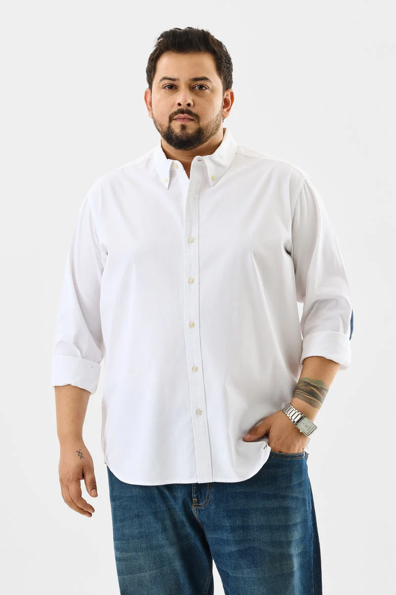 سنيتش White Elbow Patch Plus Size Shirt